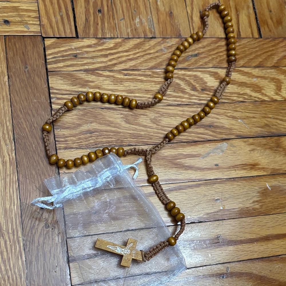 Wooden Beaded Rosary Necklace